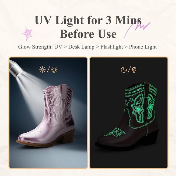 Girls Cowgirl Boots Western Riding Shoes with Zipper & Square Toe Shoes - Picture 3 of 7